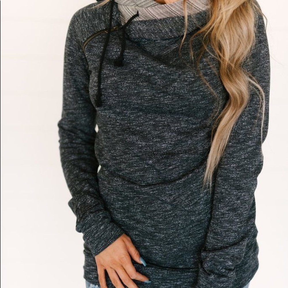 Ampersand ave aztec tribal charcoal grey marled double hood